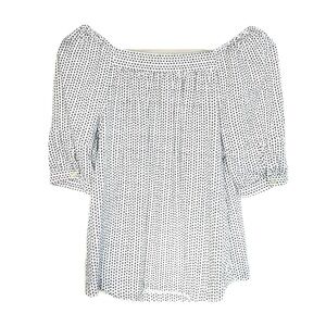 LOFT Black and White Star Puff Sleeve Blouse/Top